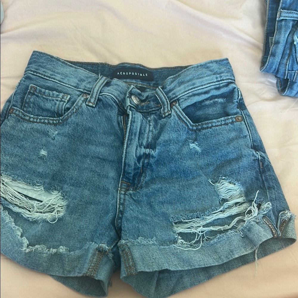 Aeropostale Blue High-Waisted Jean Shorts